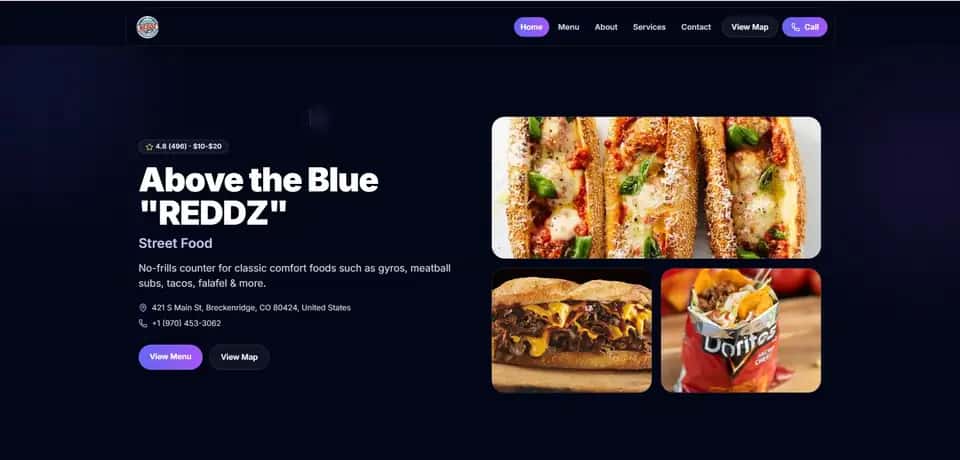 Above the Blue REDDZ — Breckenridge Street Food website preview