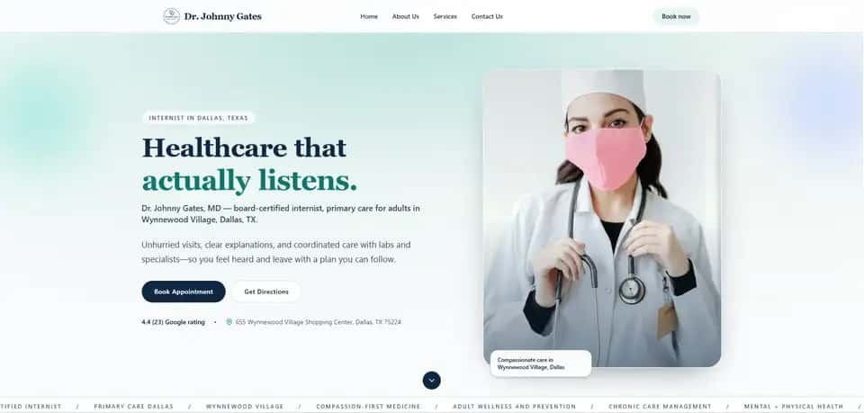 Dr. Johnny Gates — Internist & Primary Care, Dallas website preview
