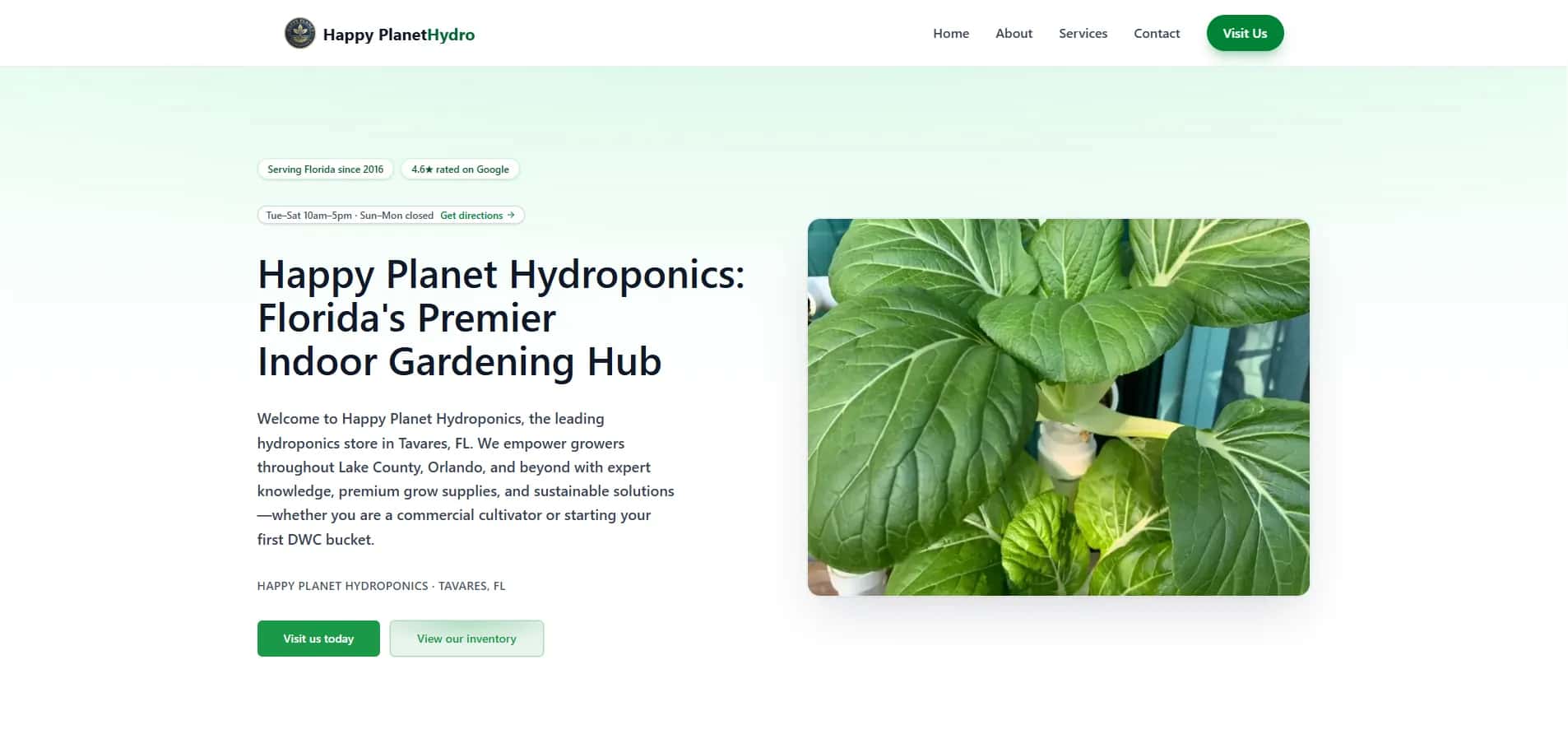 Happy Planet Hydro Hub — Hydroponics Grow Storefront website preview