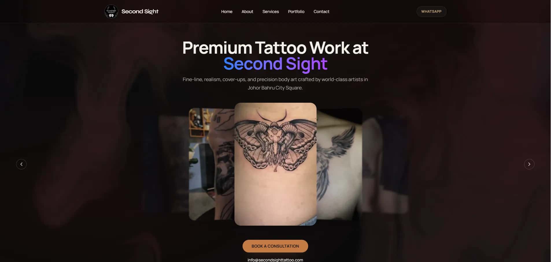Second Sight Tattoo — Studio Presence & Booking Flow website preview