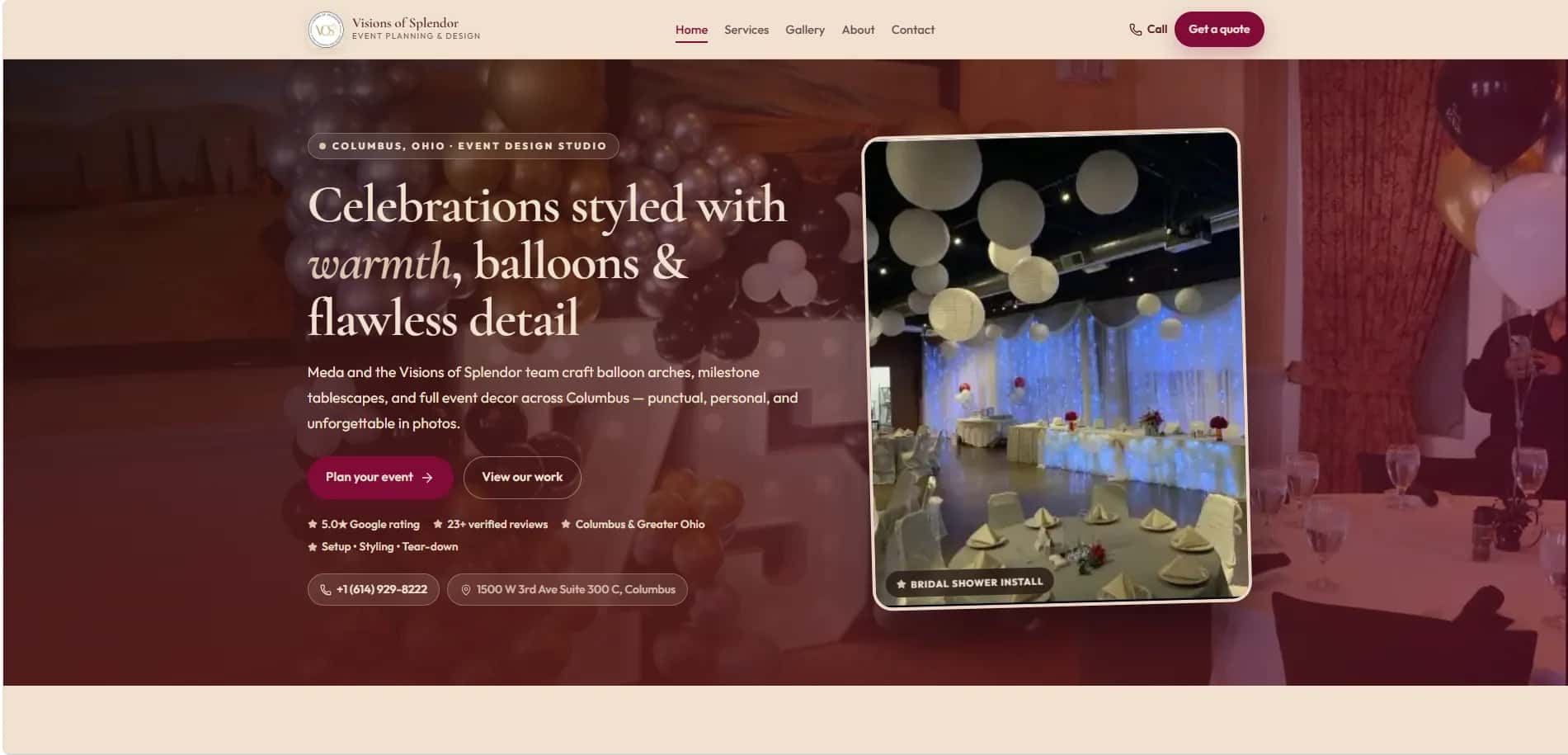 Visions of Splendor — Balloon Decor & Milestone Celebrations website preview