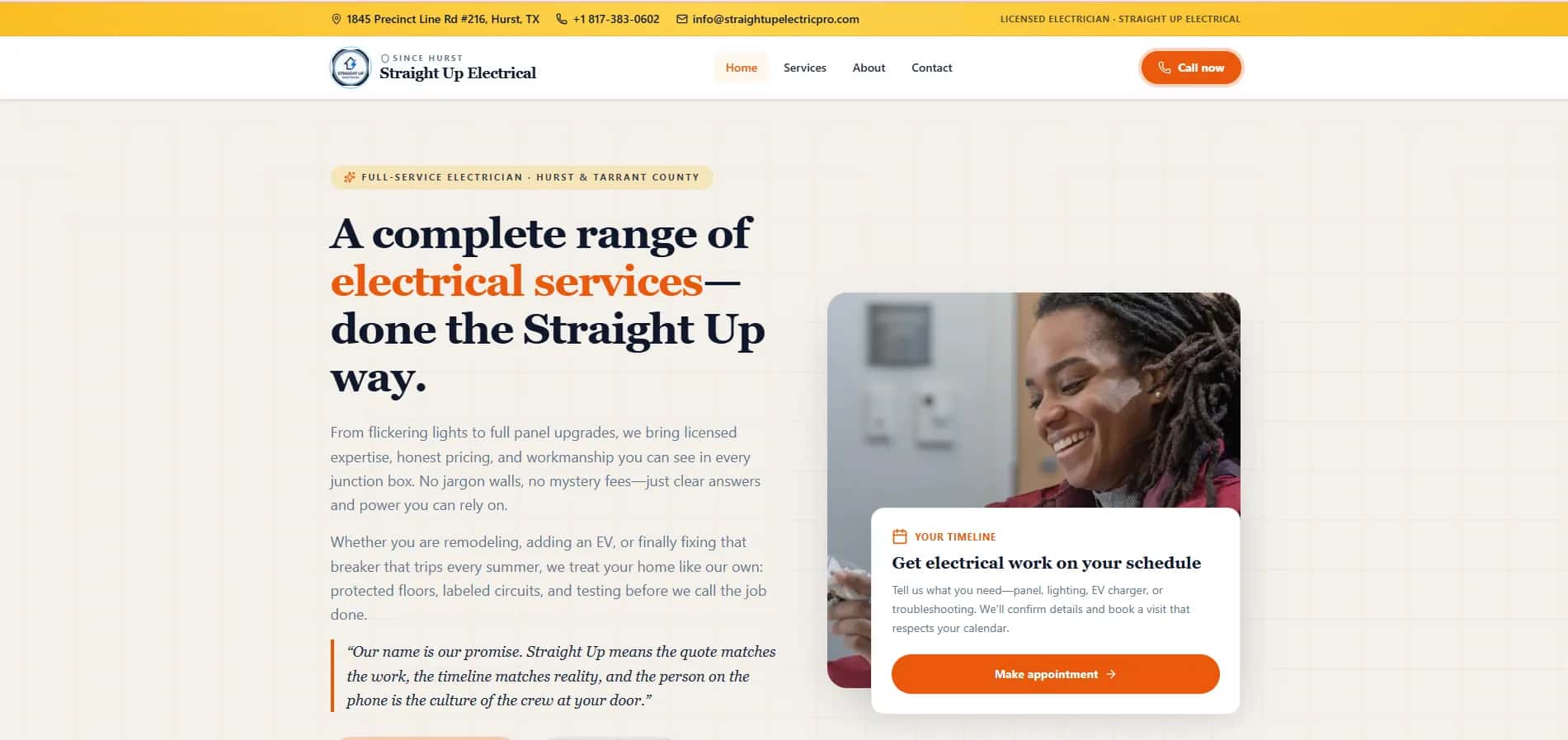 Straight Up Electrical — Power That’s Straight Up Honest website preview