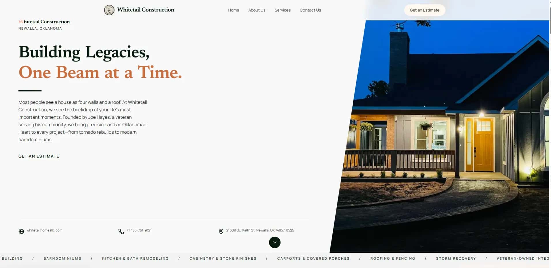 Whitetail Construction and Homes LLC — Custom Homes & Remodeling website preview